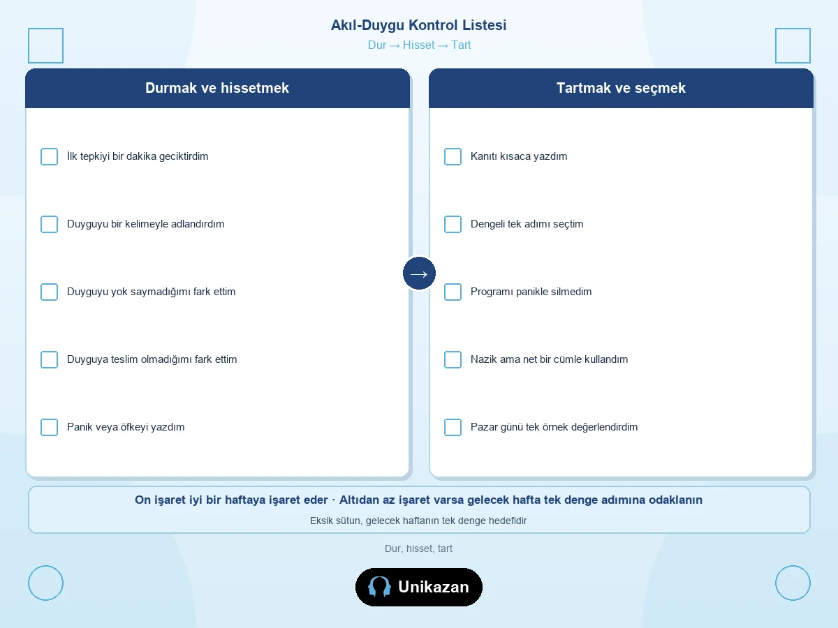 Akıl-duygu dengesi nedir — Dur Hisset Tart kontrol listesi