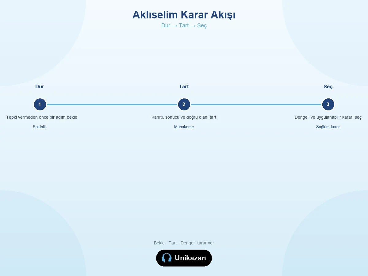 Aklıselim karar akış görseli — Dur Tart Seç adımları