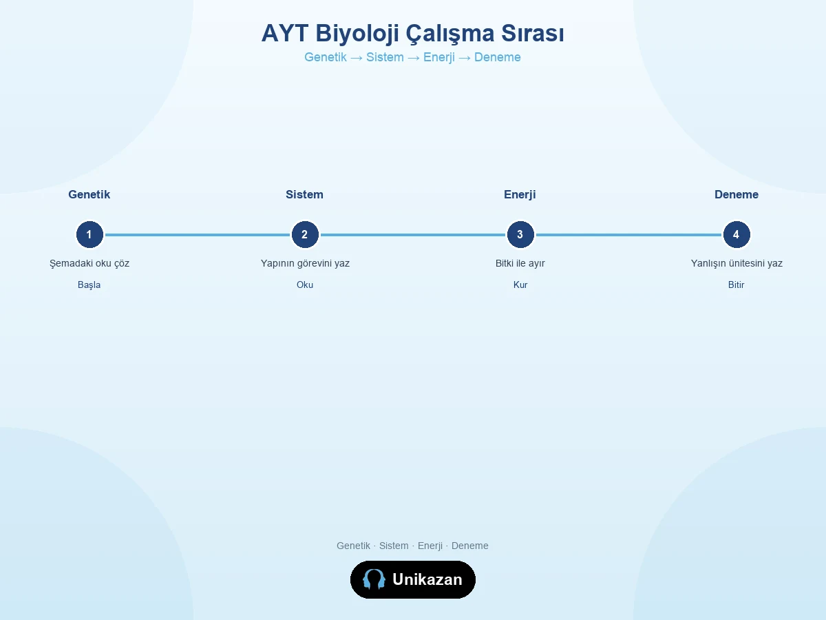 AYT biyoloji çalışma sırası — genetik, sistem, enerji ve deneme