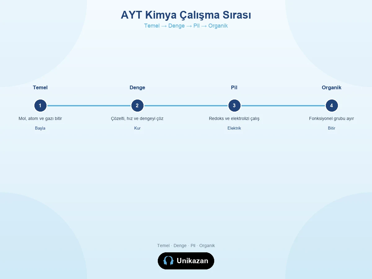 AYT kimya konu sırası — mol ve gaz, denge, elektrik, organik kimya