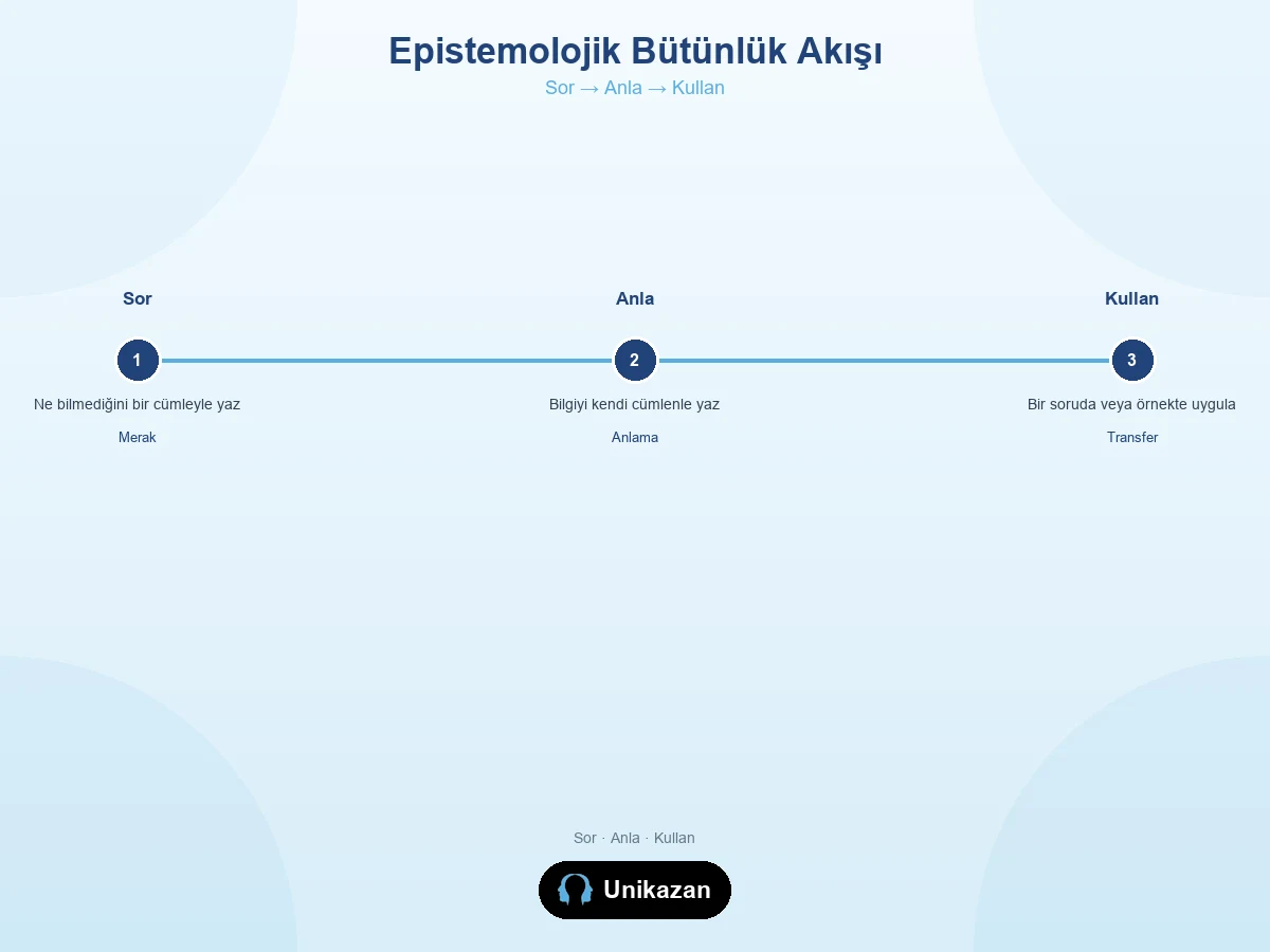 Epistemolojik bütünlük nedir — Sor Anla Kullan akış görseli