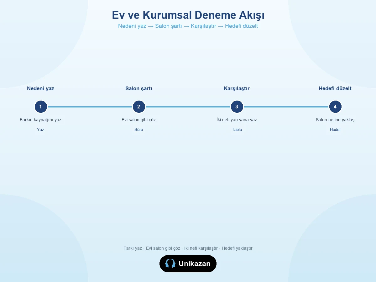 Evde yüksek, salonda düşük net akışı — salon şartı ve optik form