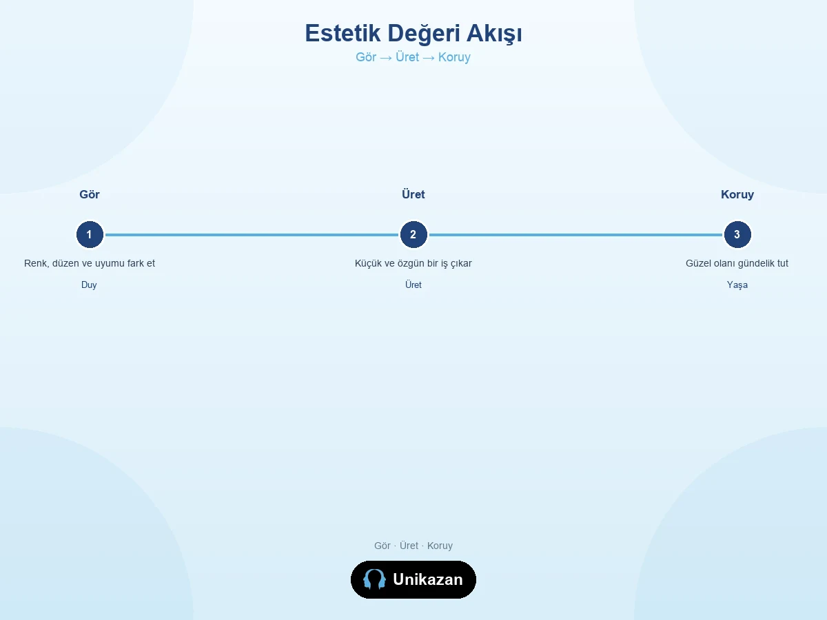 Estetik değeri akışı — görmek, üretmek ve korumak adımları