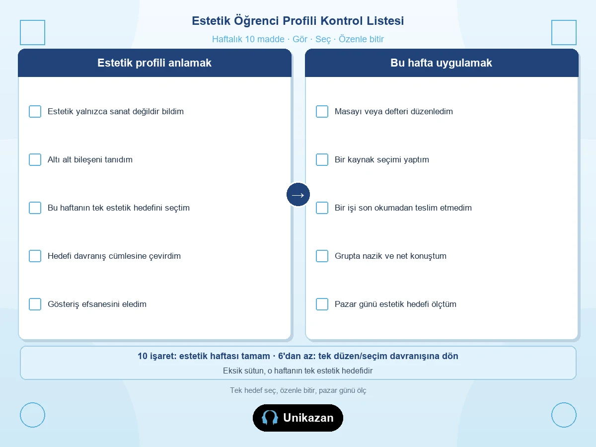Maarif estetik öğrenci kontrol listesi — seçicilik, düzen ve özenle bitirme işaretleri