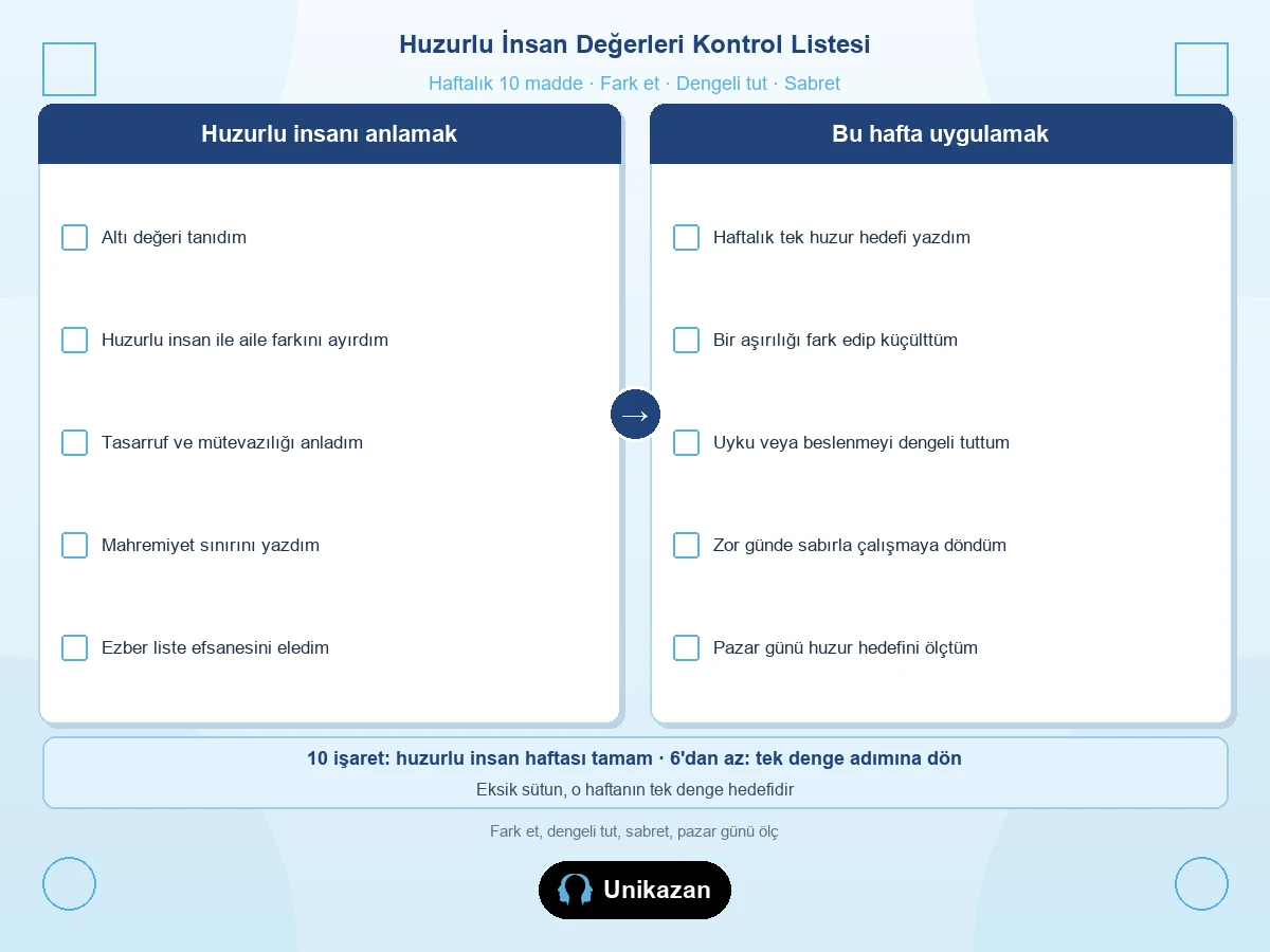 Maarif huzurlu insan değerleri kontrol listesi — fark etme, denge ve sabır işaretleri