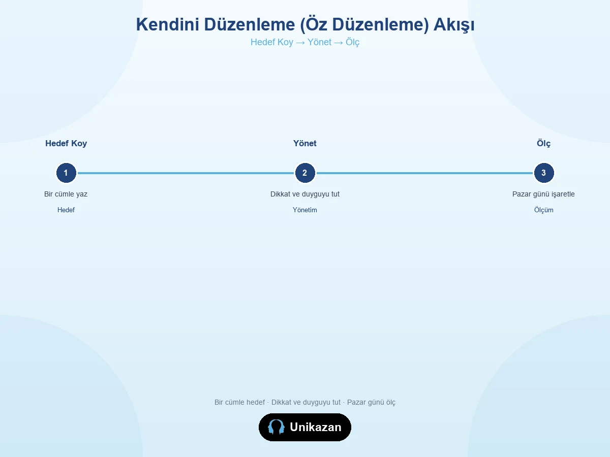 Kendini düzenleme öz düzenleme akışı — hedef koymaktan yönetmeye ve ölçmeye kadar
