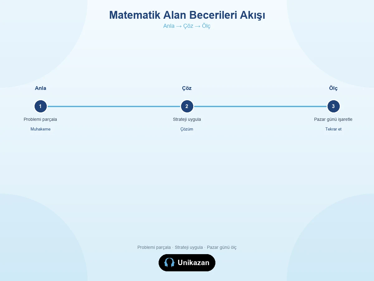 Matematik alan becerileri akışı — anlamadan çözmeye ve ölçmeye kadar