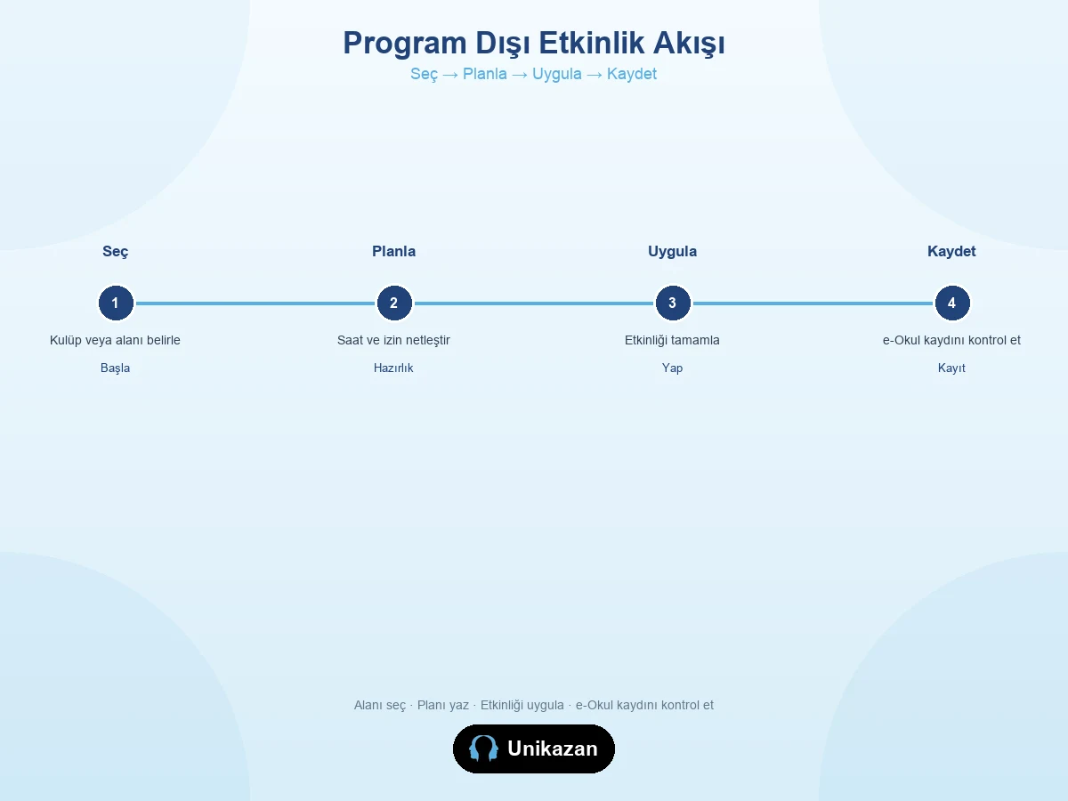 Maarif program dışı etkinlik kullanım akışı: alanı seç, planla, uygula, kaydet