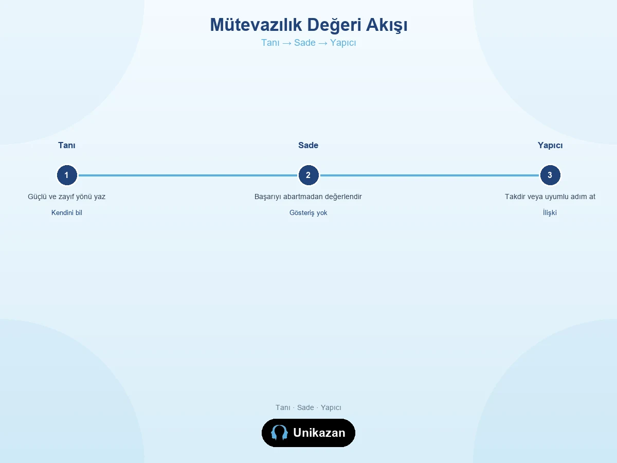 Mütevazılık değeri nedir tanı sade yapıcı akışı — kendini tanımak, gösterişten kaçınmak, yapıcı olmak