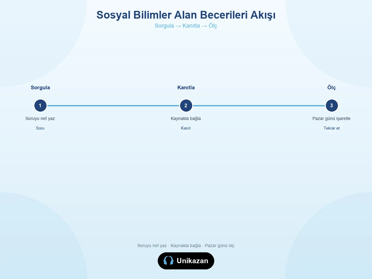 Sosyal bilimler alan becerileri akışı — sorgulamaktan kanıtlamaya ve ölçmeye kadar