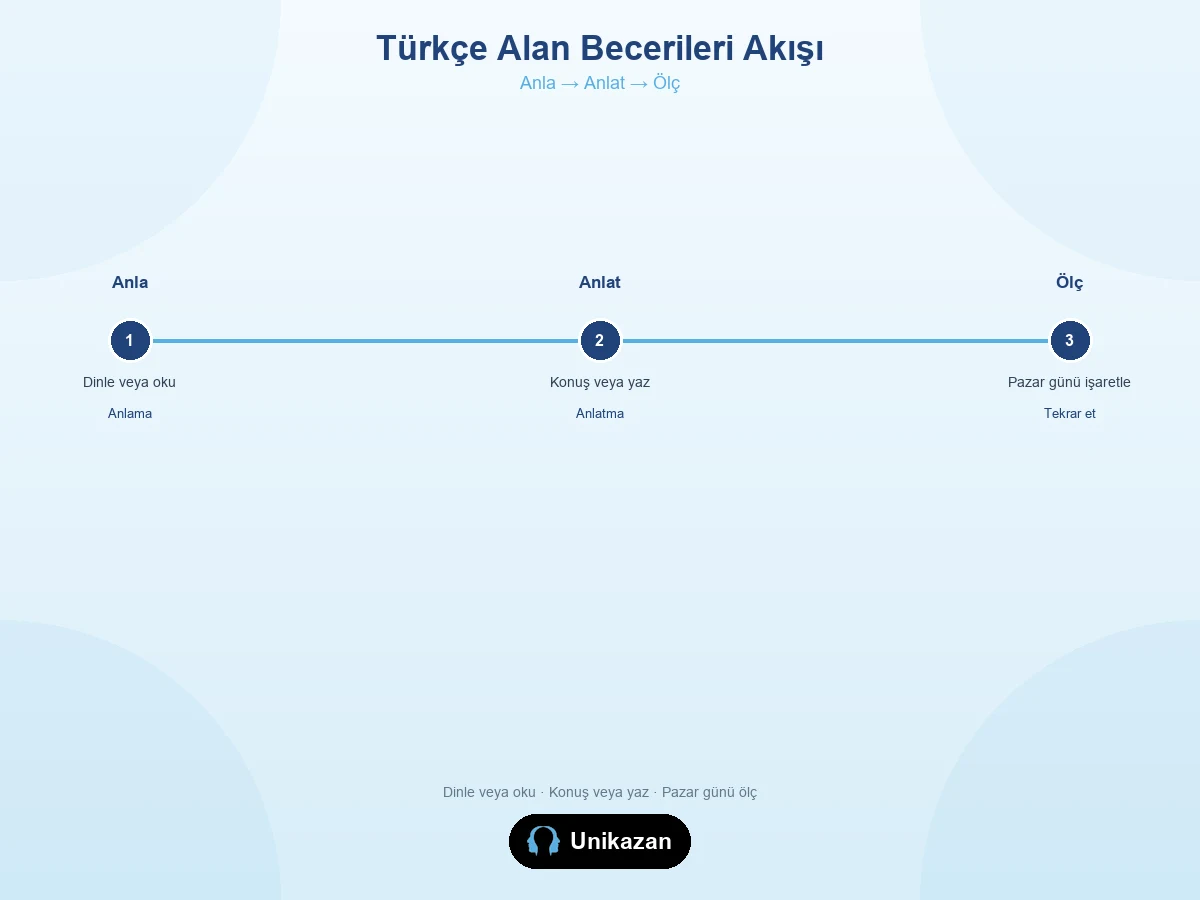 Türkçe alan becerileri akışı — anlamadan anlatmaya ve ölçmeye kadar