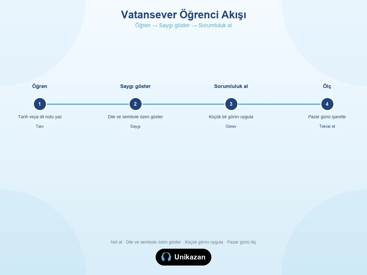 Vatansever öğrenci akışı — öğrenmeden saygıya, sorumluluğa ve ölçmeye kadar