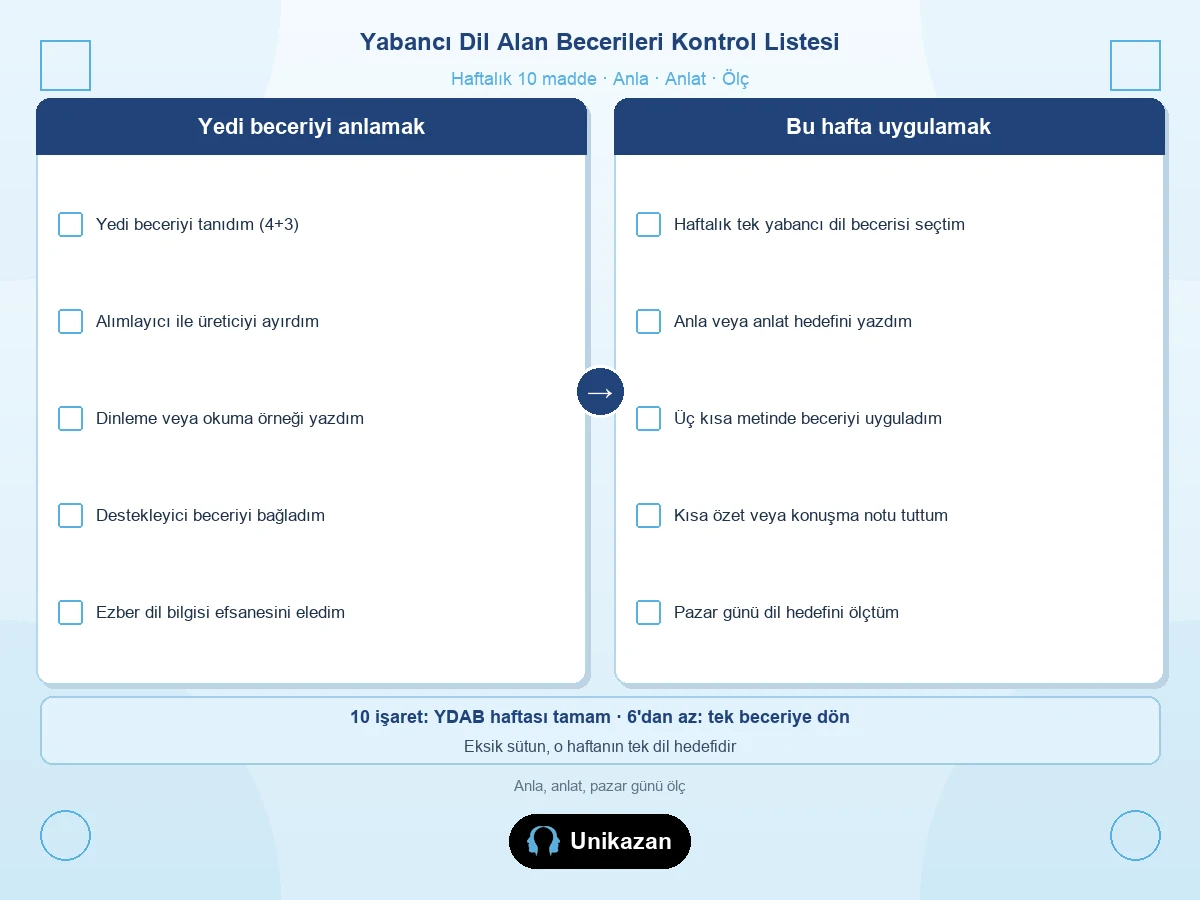 Maarif yabancı dil alan becerileri kontrol listesi — anlama, anlatma ve ölçme işaretleri