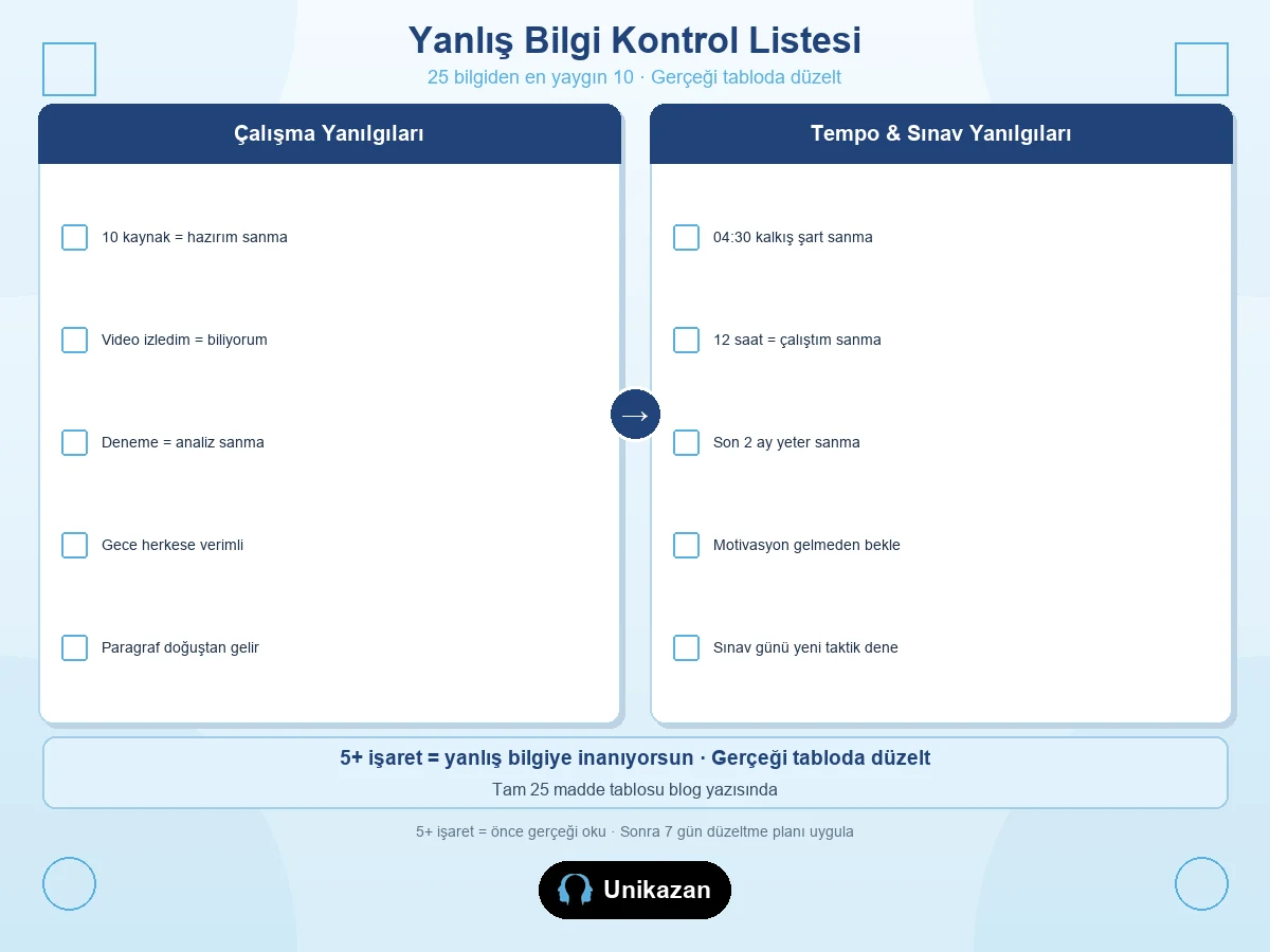 YKS yanlış bilinen bilgiler kontrol listesi — 10 yaygın efsane