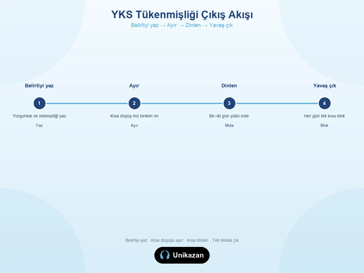 YKS tükenmişliği çıkış akışı — belirti, ayrım, dinlenme ve yavaş plan