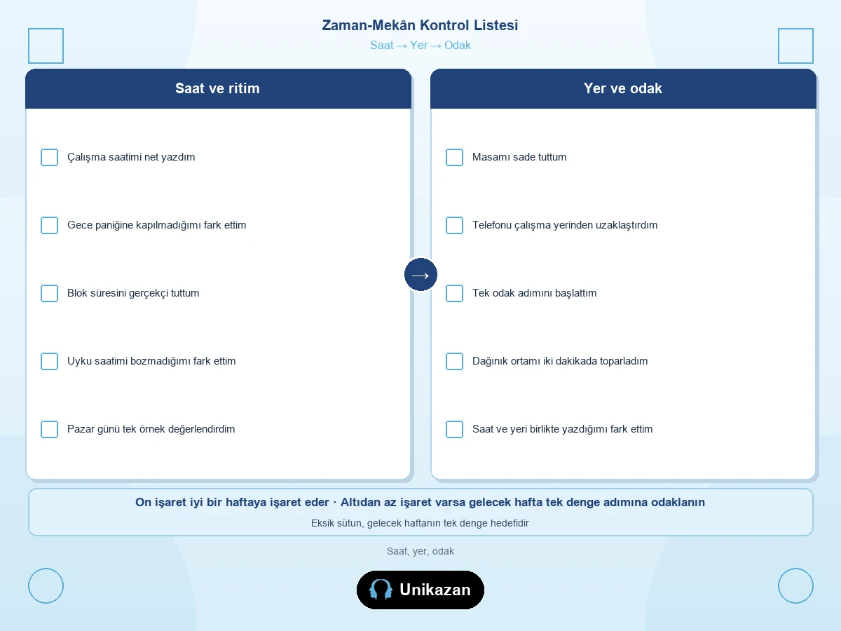 Zaman-mekân dengesi nedir — Saat Yer Odak kontrol listesi